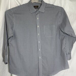 Tasso Elba Non Iron Dress Shirt Mens XXL 18.5 34/35 Blue White Check Cotton